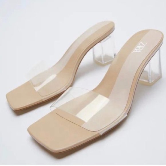 Zara Shoes - ZARA CLEAR PVC MULES SLIP ON SANDALS HEELS SIZE 8 38 TRENDING FALL FASHION